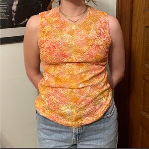 Y2K Orange and yellow floral lace tank top 2000s medium/large fit spring summer